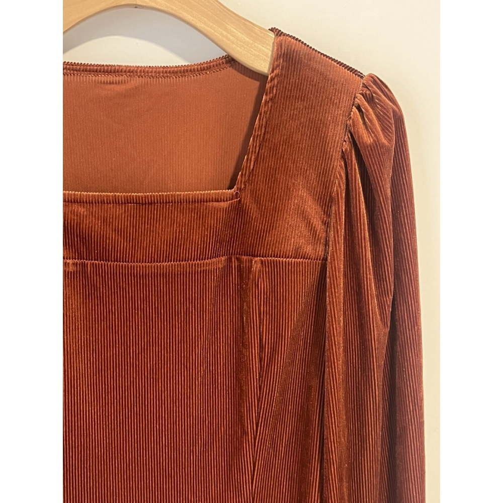 Beaudrm Blouse Womens Small Burnt Orange Square Neck Ribbed - Picture 3 of 9
